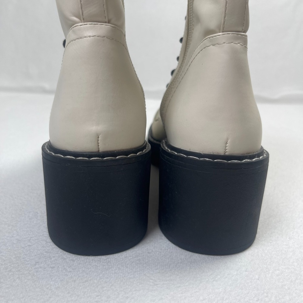 Nine West Women's 8M Off White Lace Up Combat Boots Block Heel Side Zip - Picture 7 of 11